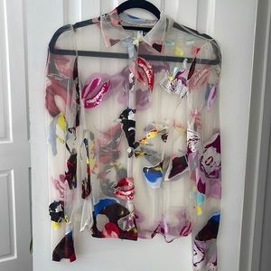 Vintage Versace Jeans Couture sheer button down with versace print